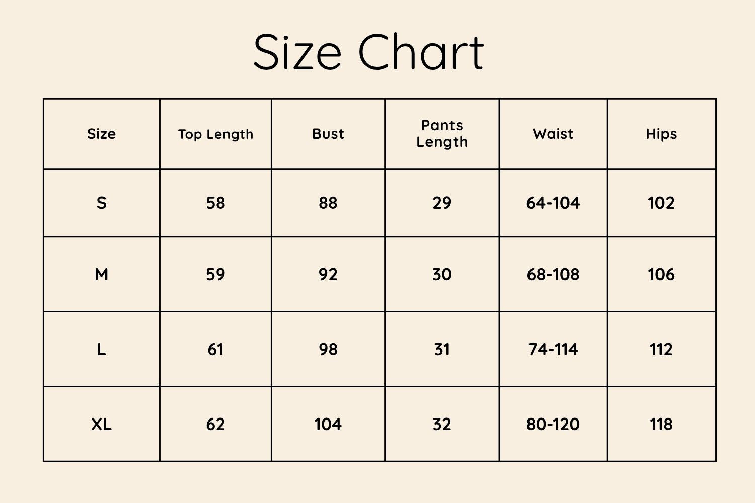 Size Chart CM