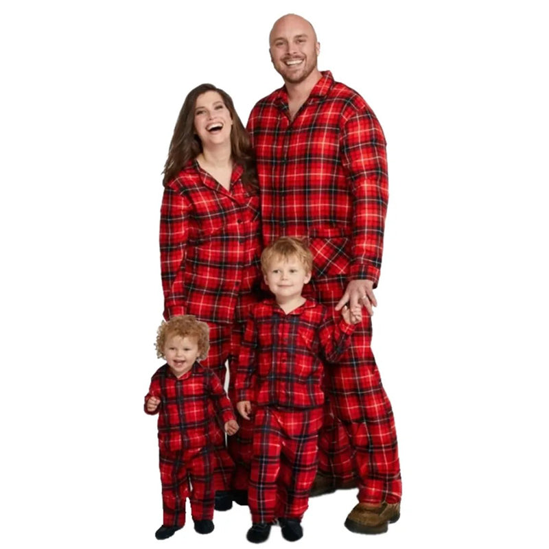 Christmas Matching Family Pajamas Red Plaid Truck with Christmas