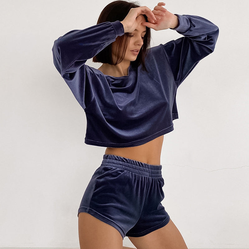 Velvet pajama short set sale