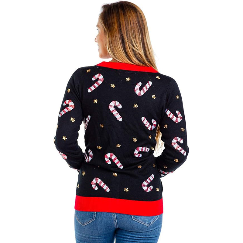 Candy Cane Buttoned Women Christmas Ugly Sweater