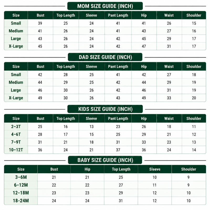 Size Chart Inches