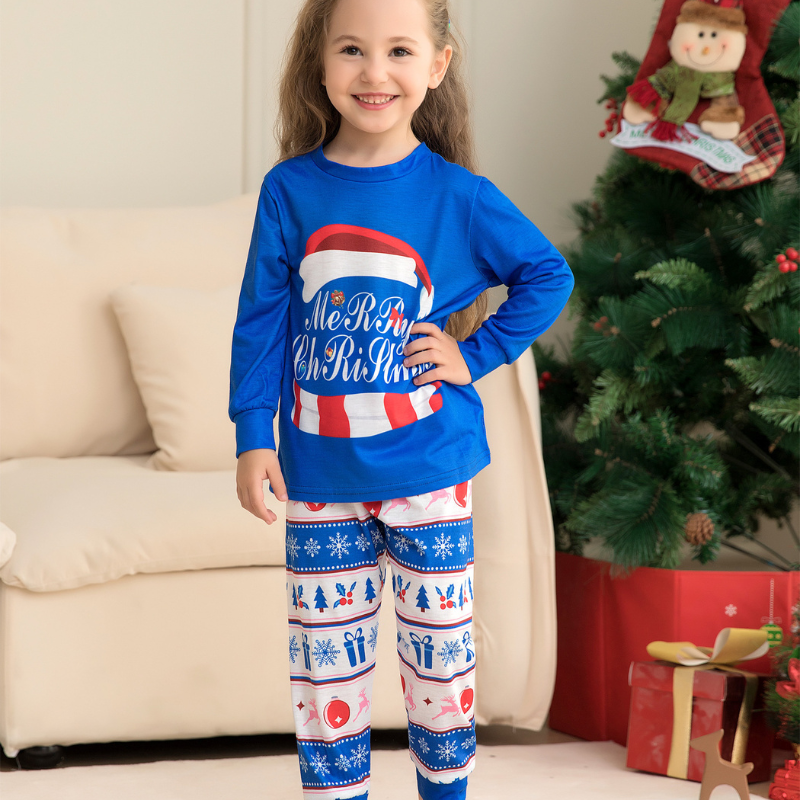 Blue Merry Christmas Pajamas Set