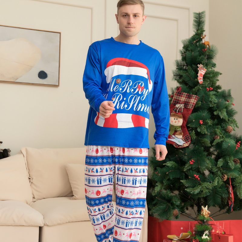 Blue Merry Christmas Pajamas Set