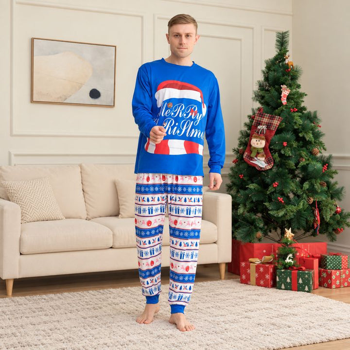 Blue Merry Family Christmas Pajamas Set
