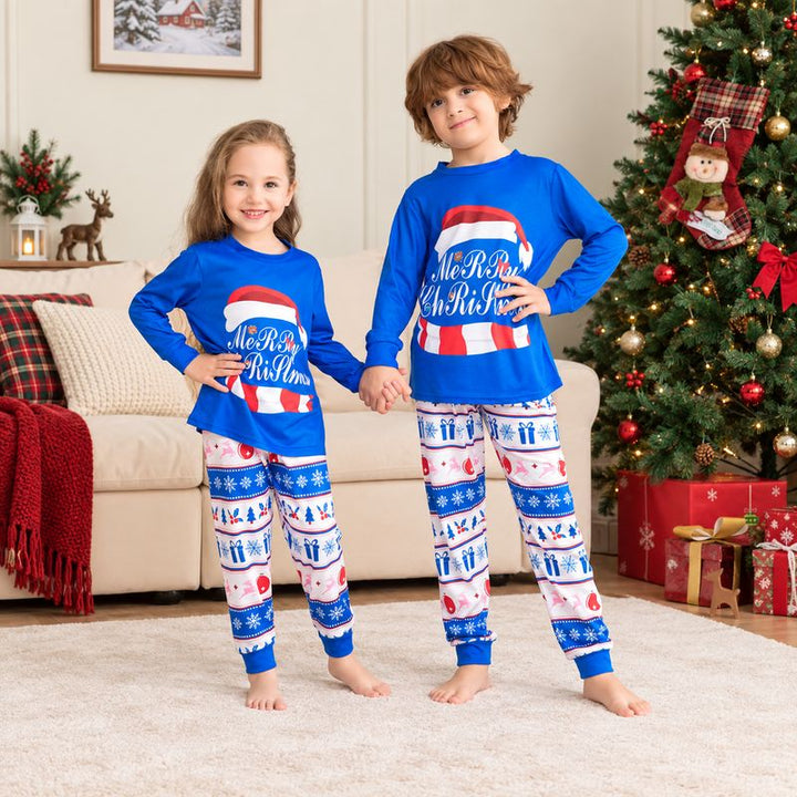 Blue Merry Family Christmas Pajamas Set