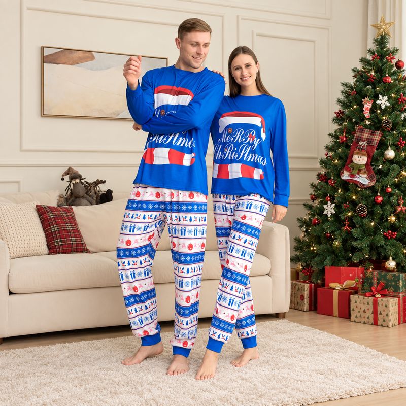 Blue Merry Family Christmas Pajamas Set