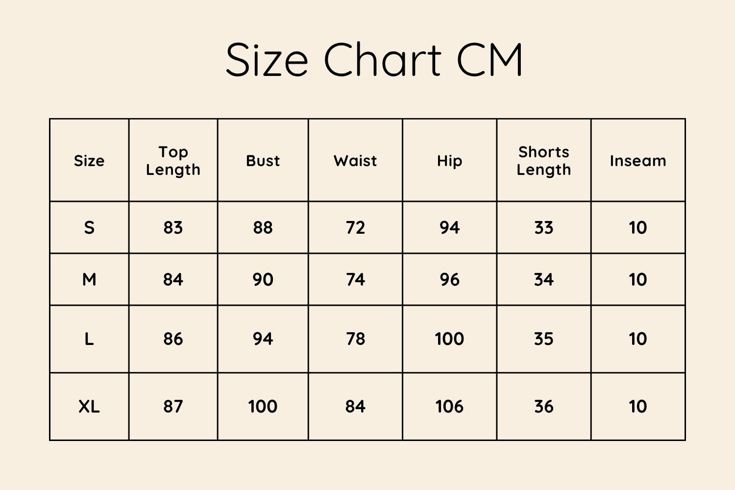Size Chart CM