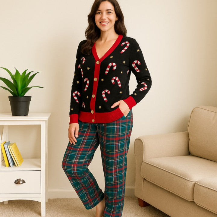 Candy Cane Buttoned Women Christmas Ugly Sweater