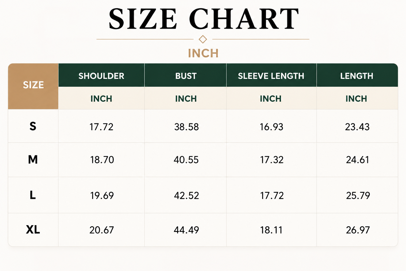 Size Chart Inches