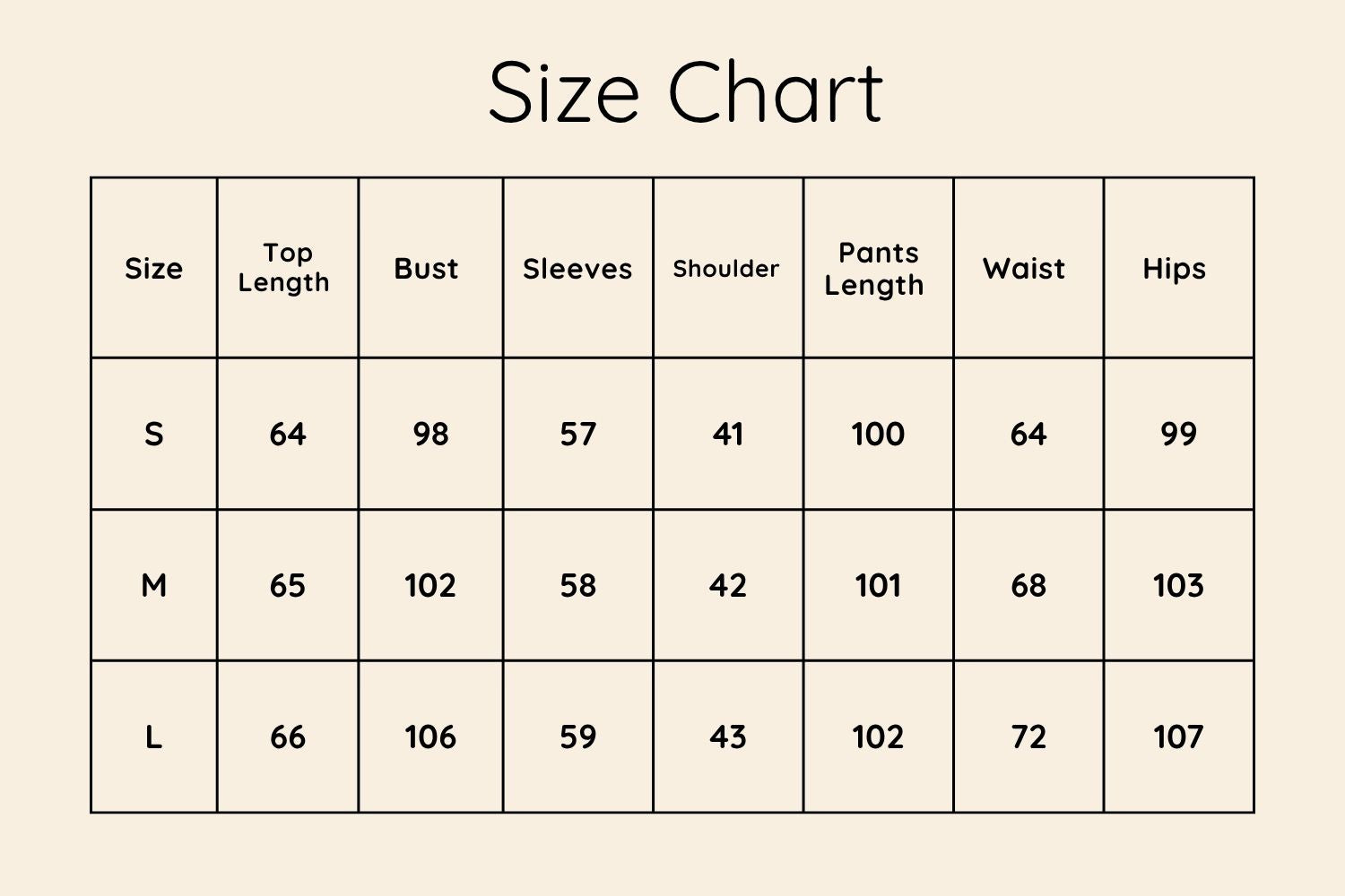 Size Chart CM