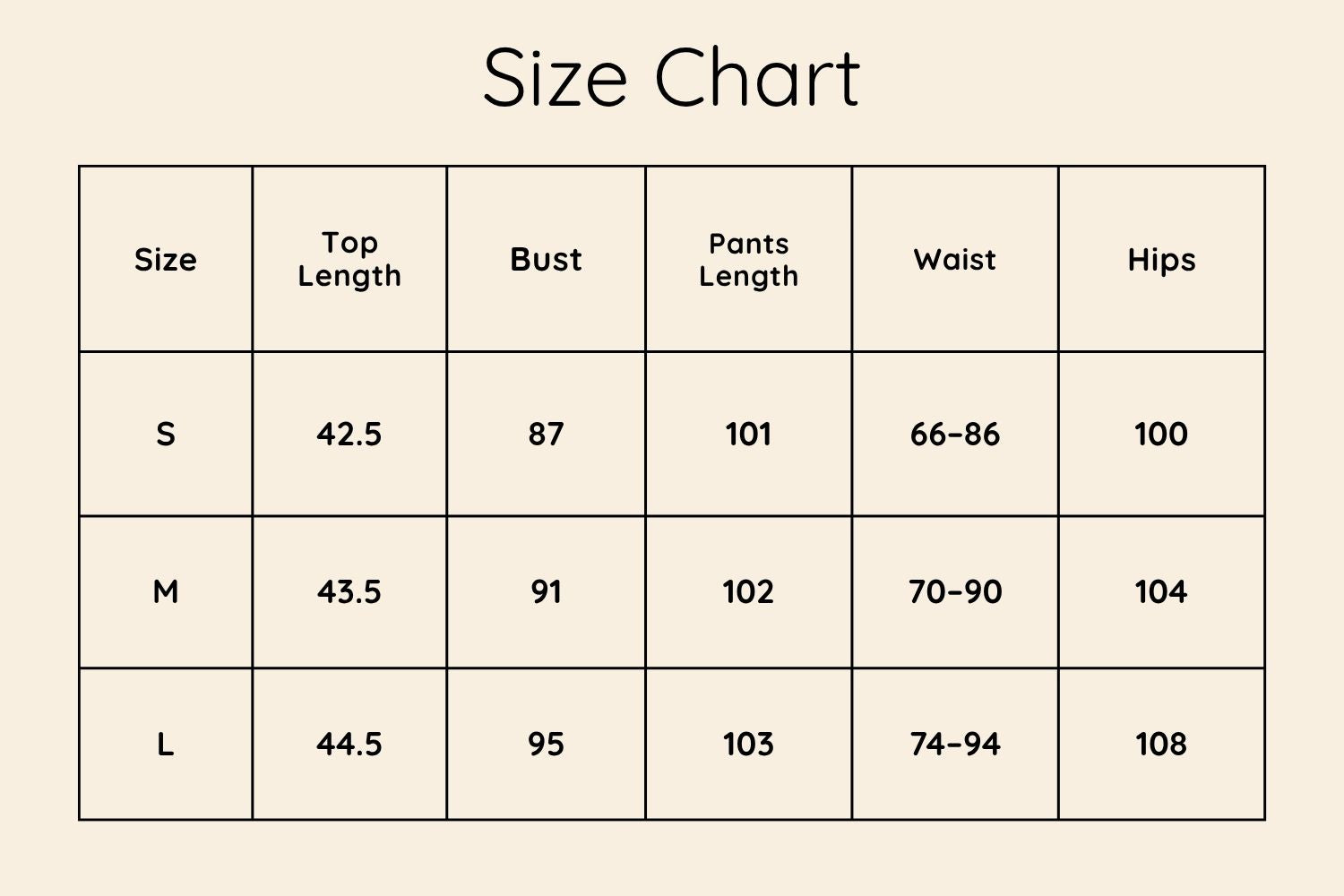 Size Chart CM
