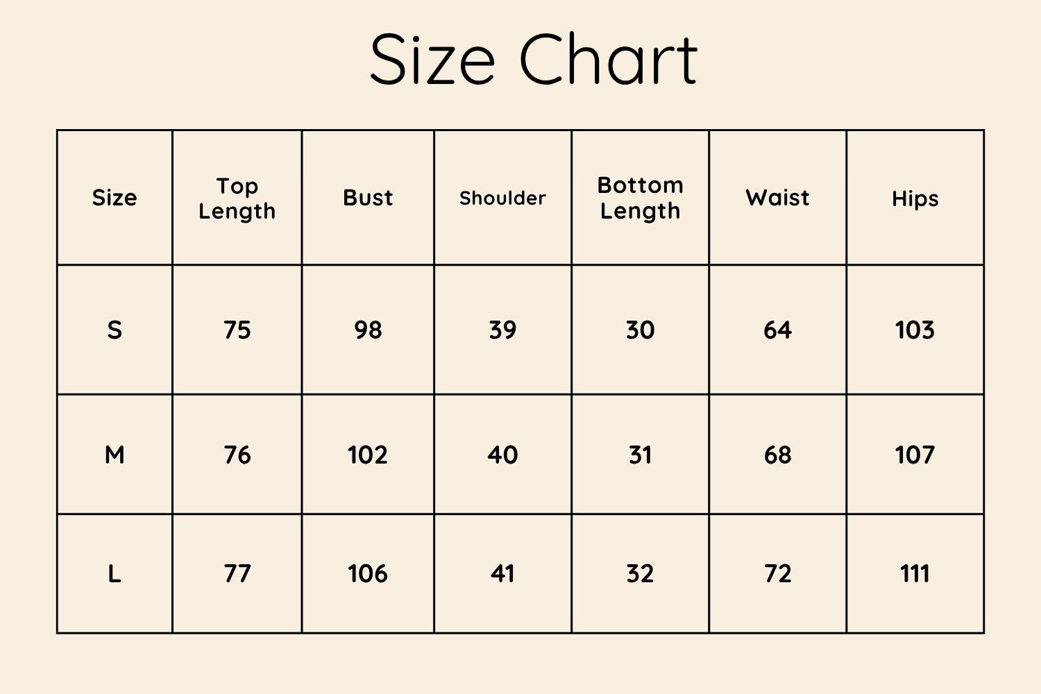 Size Chart CM