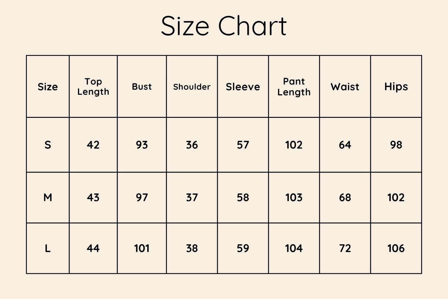 Size Chart CM