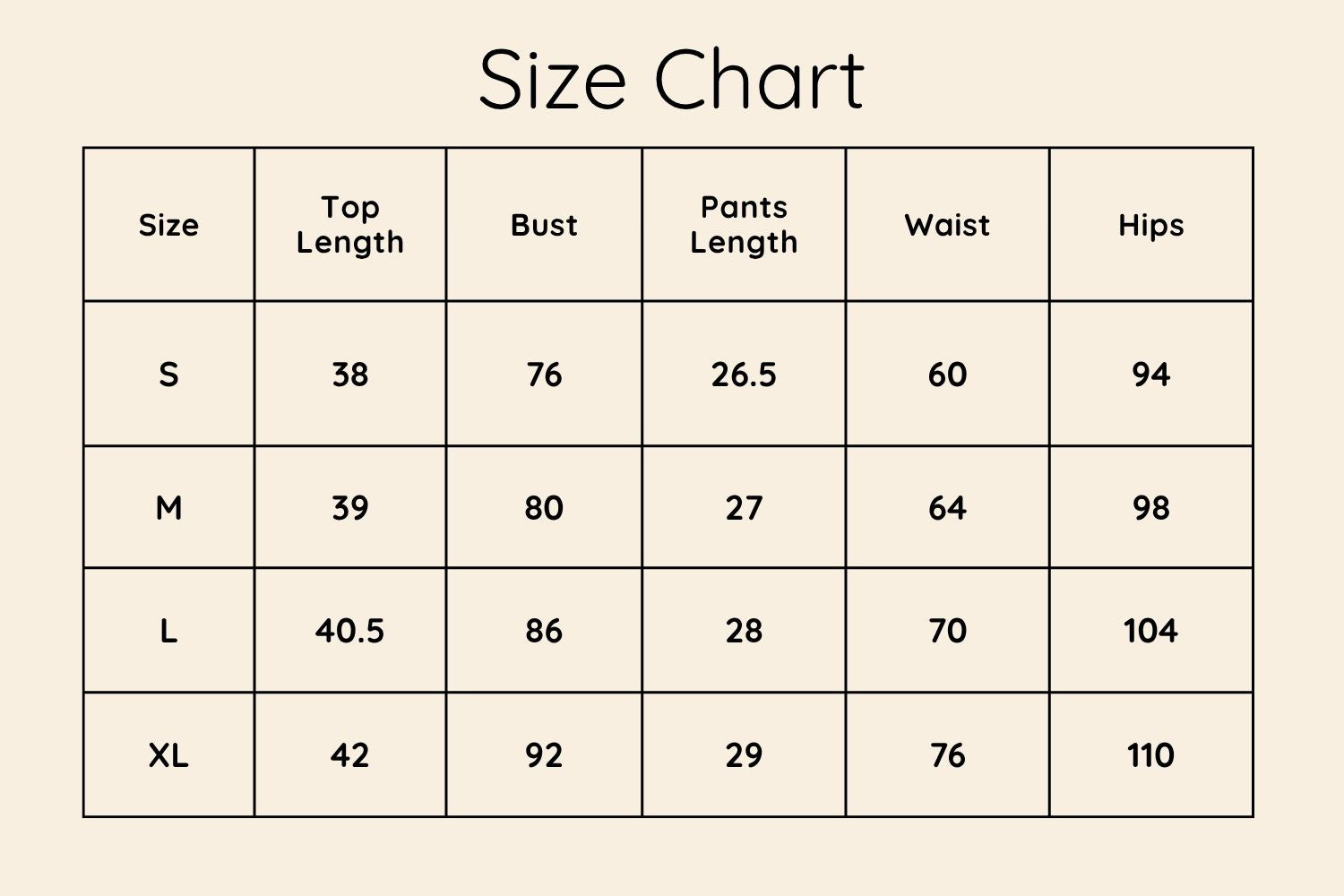 Size Chart CM