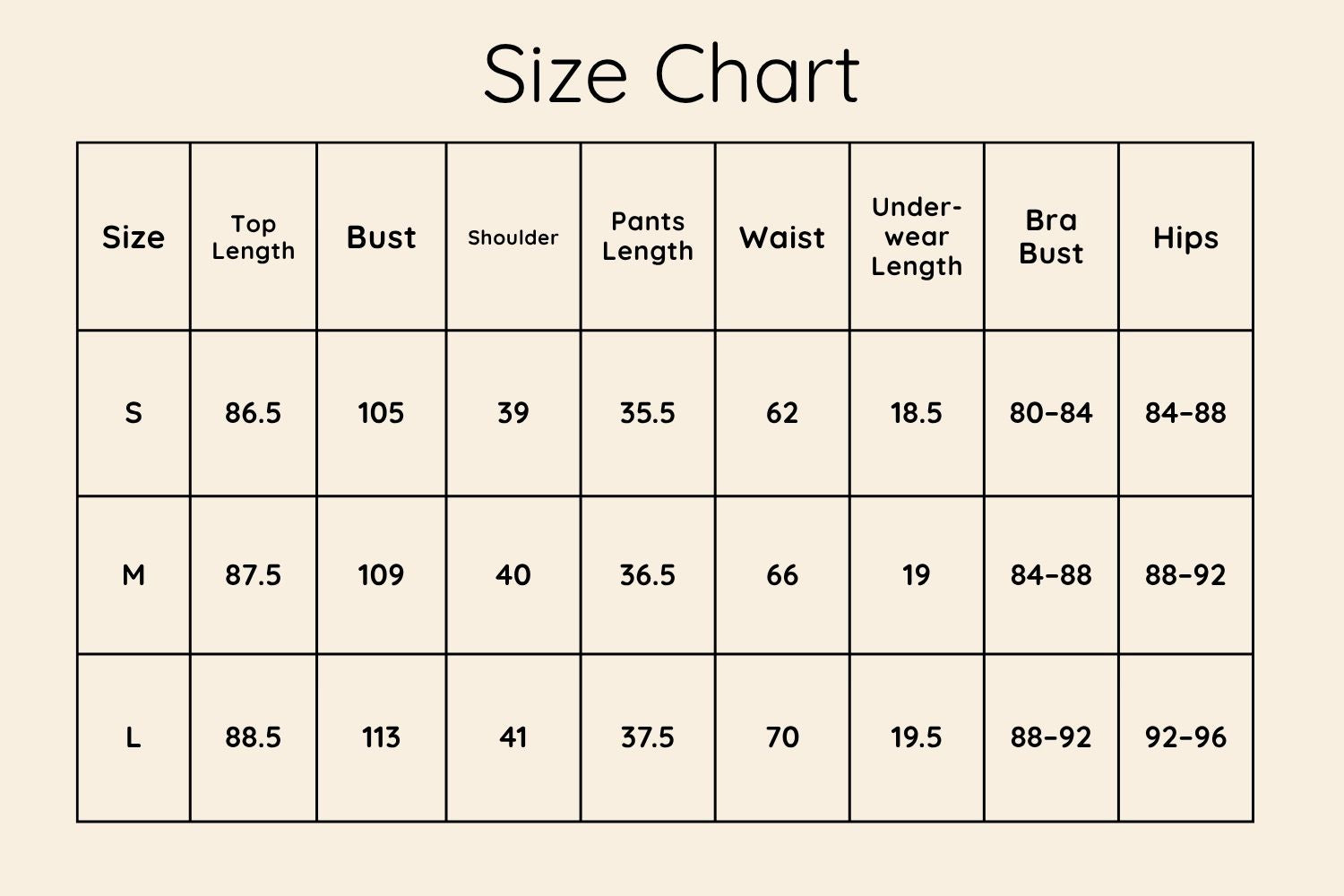 Size Chart CM