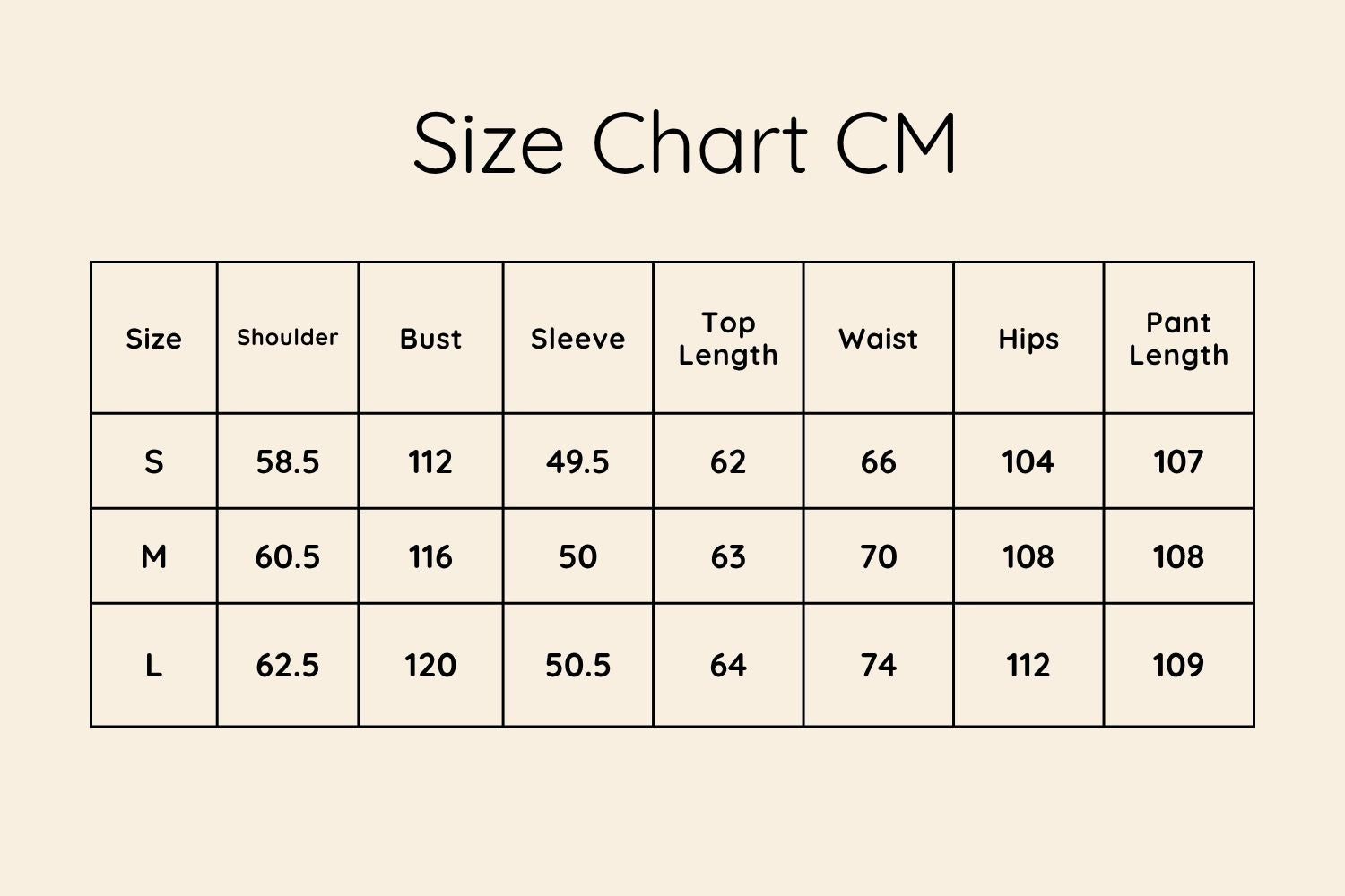 Size Chart CM
