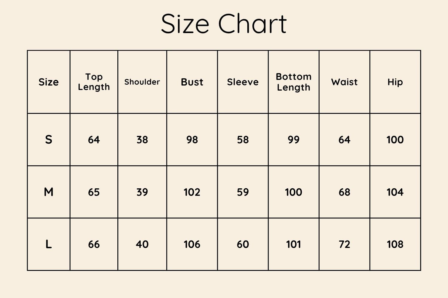 Size Chart CM