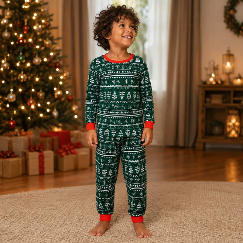 Green Winter Christmas Matching Family Pajamas