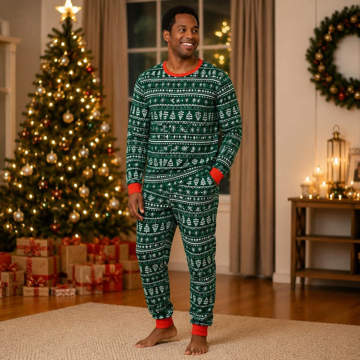 Green Winter Christmas Matching Family Pajamas