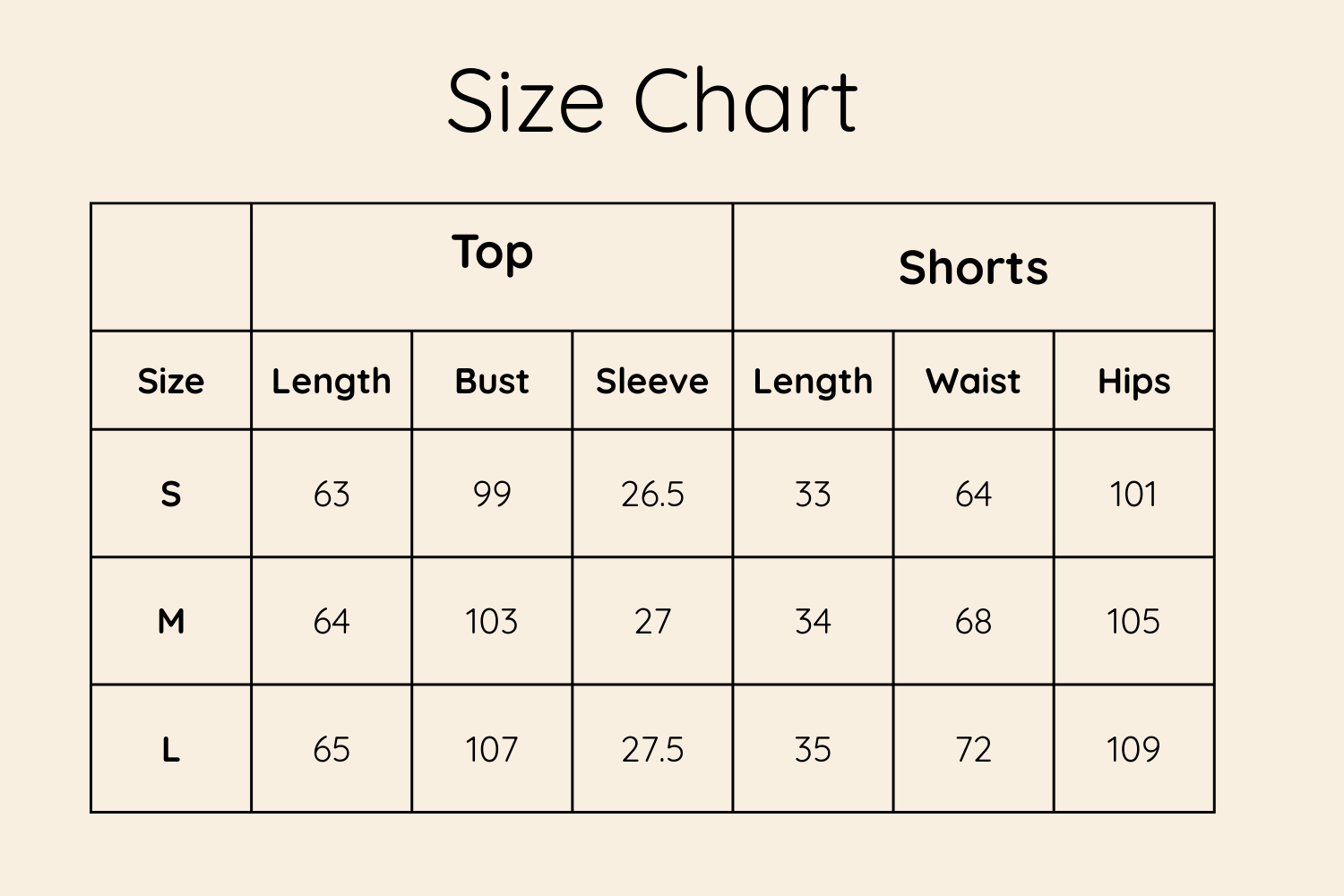 Size Chart CM