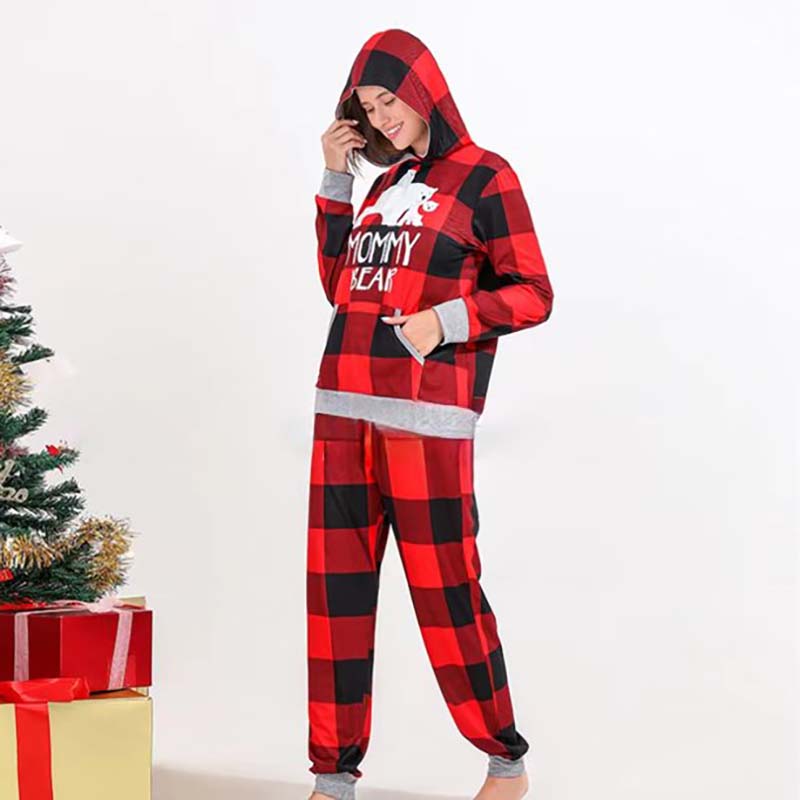 Hooded Plaid Bear Family Matching Christmas Pajamas