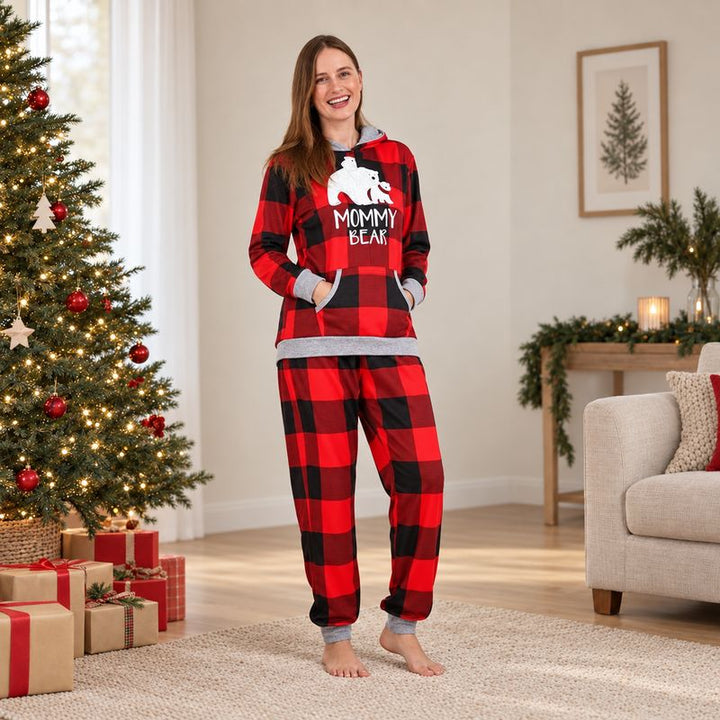 Hooded Plaid Bear Family Matching Christmas Pajamas