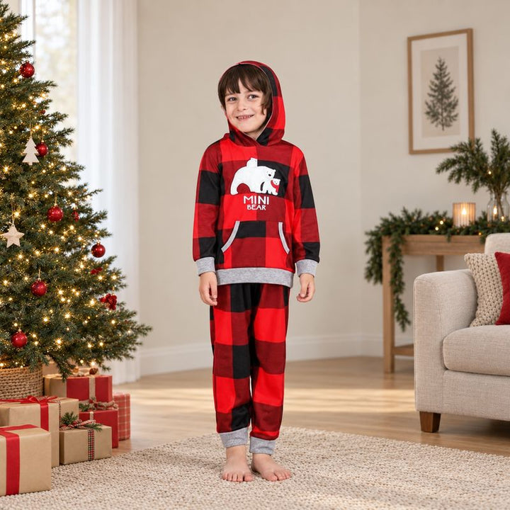 Hooded Plaid Bear Family Matching Christmas Pajamas