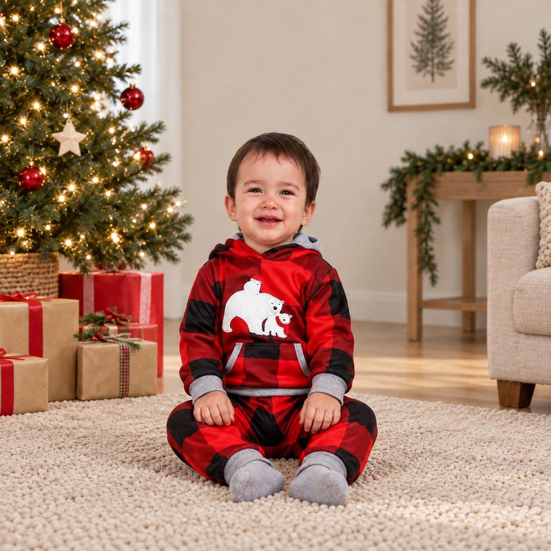 Hooded Plaid Bear Family Matching Christmas Pajamas