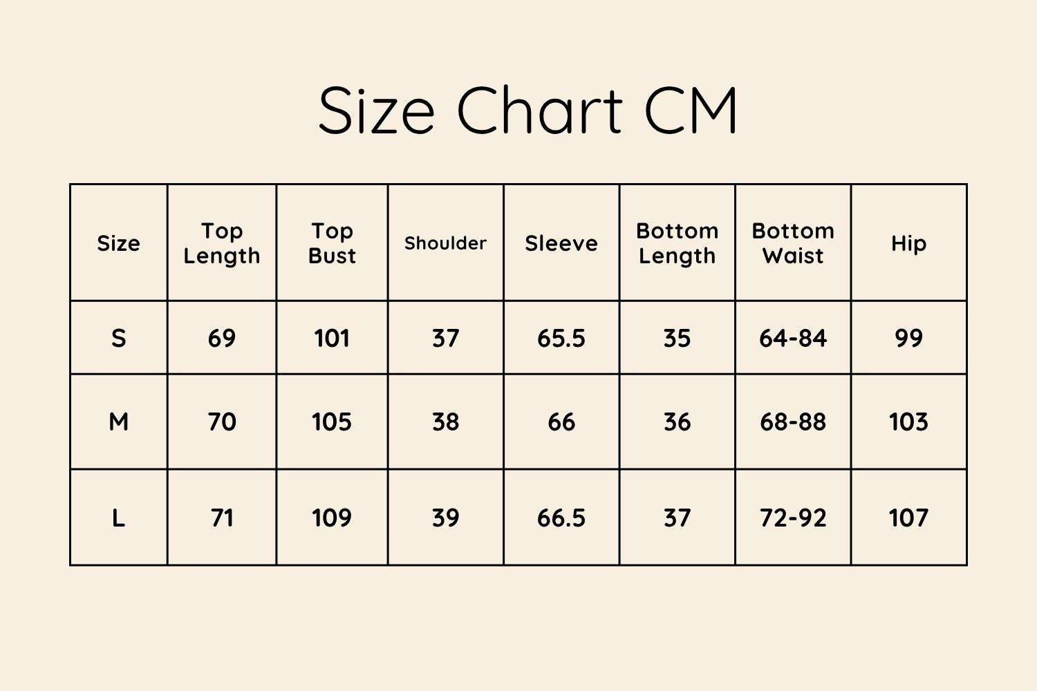 Size Chart CM