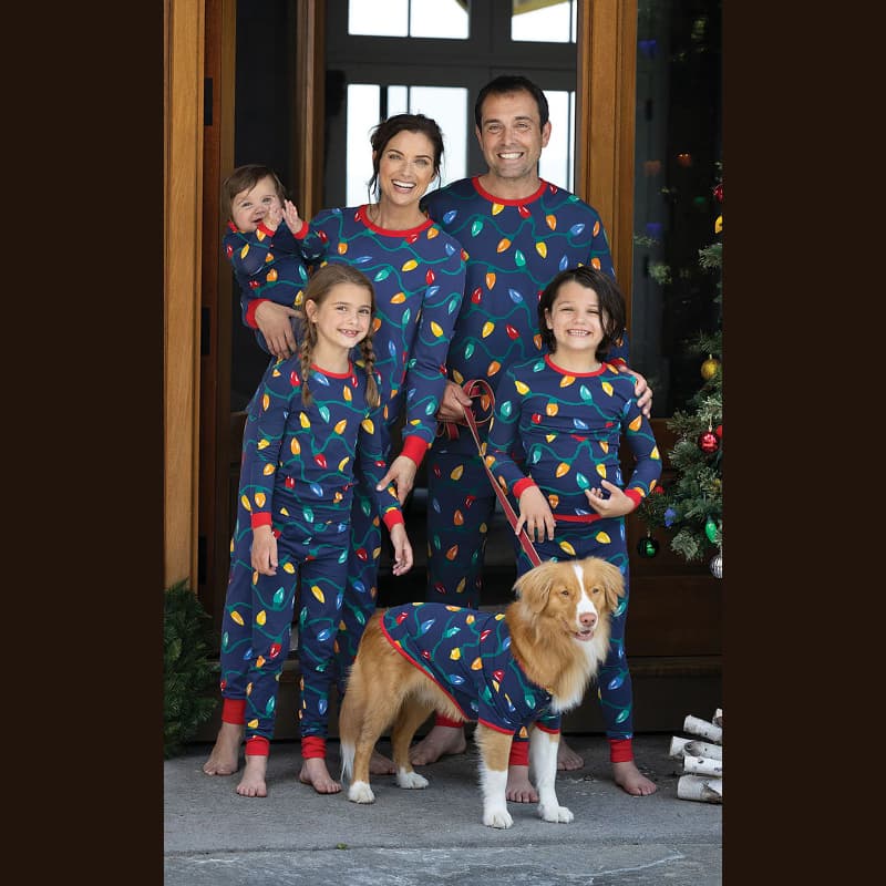 lights matching family christmas pajamas