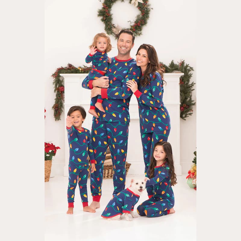 lights matching family christmas pajamas