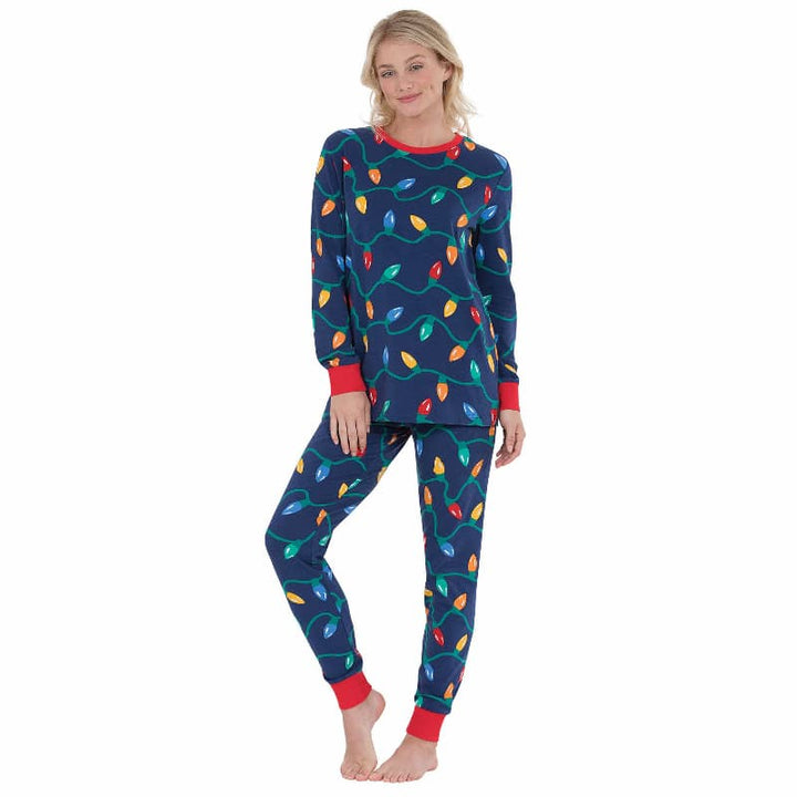 lights matching family christmas pajamas