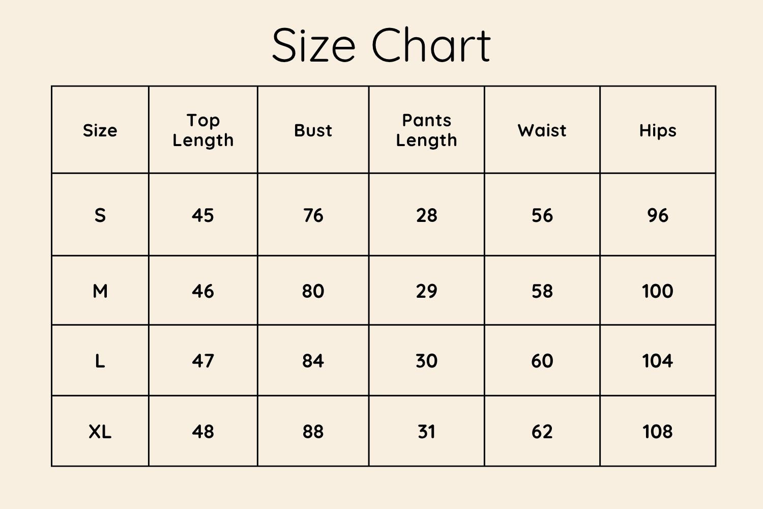 Size Chart CM