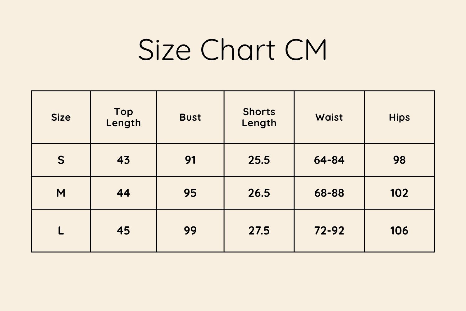 Size Chart CM