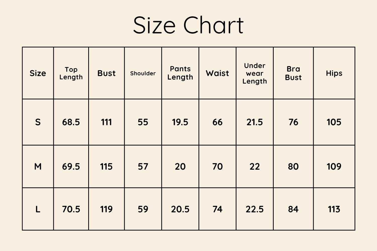 Size Chart CM
