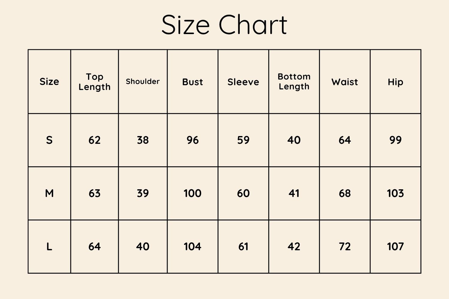 Size Chart CM