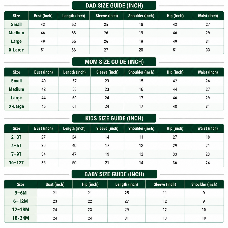 Size Chart Inches
