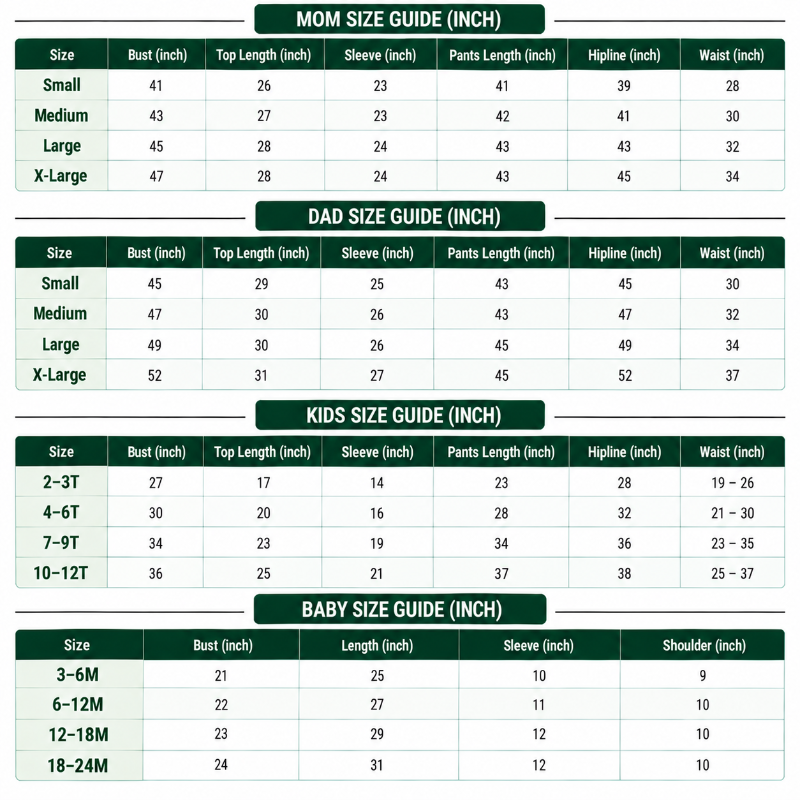 Size Chart Inches