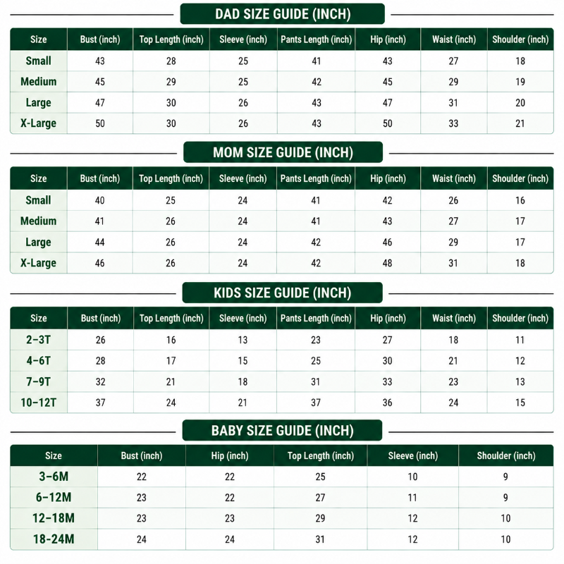 Size Chart Inches