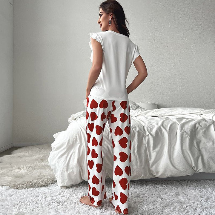 ruffles-sleeves-and-heart-print-Pajamas