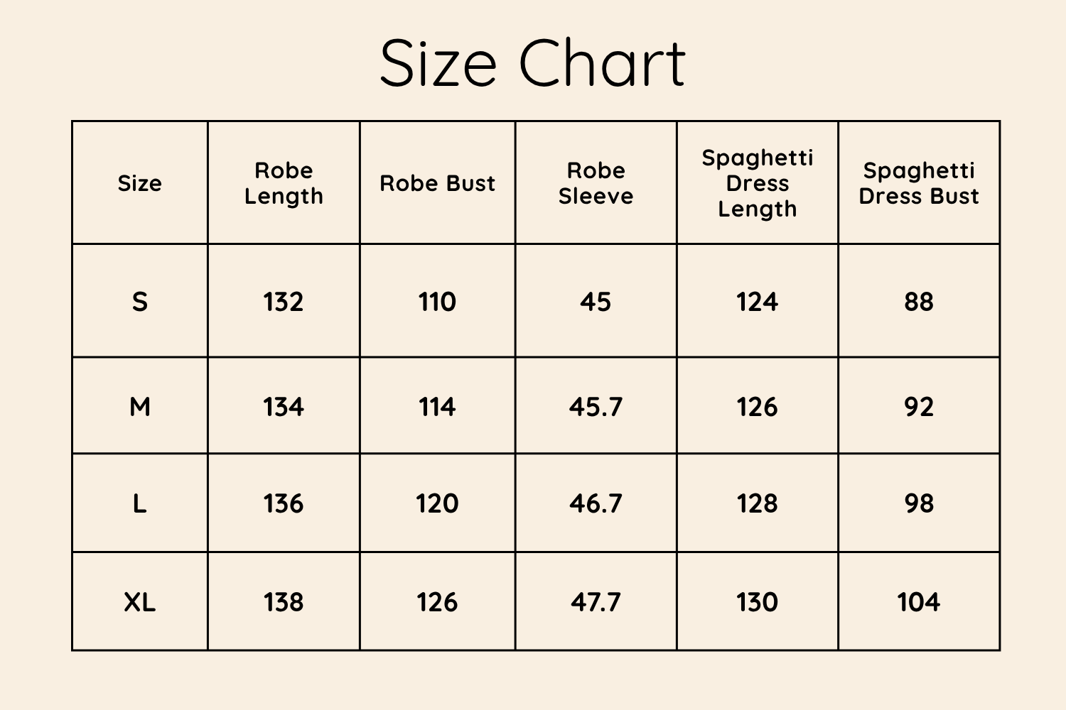 Size Chart CM