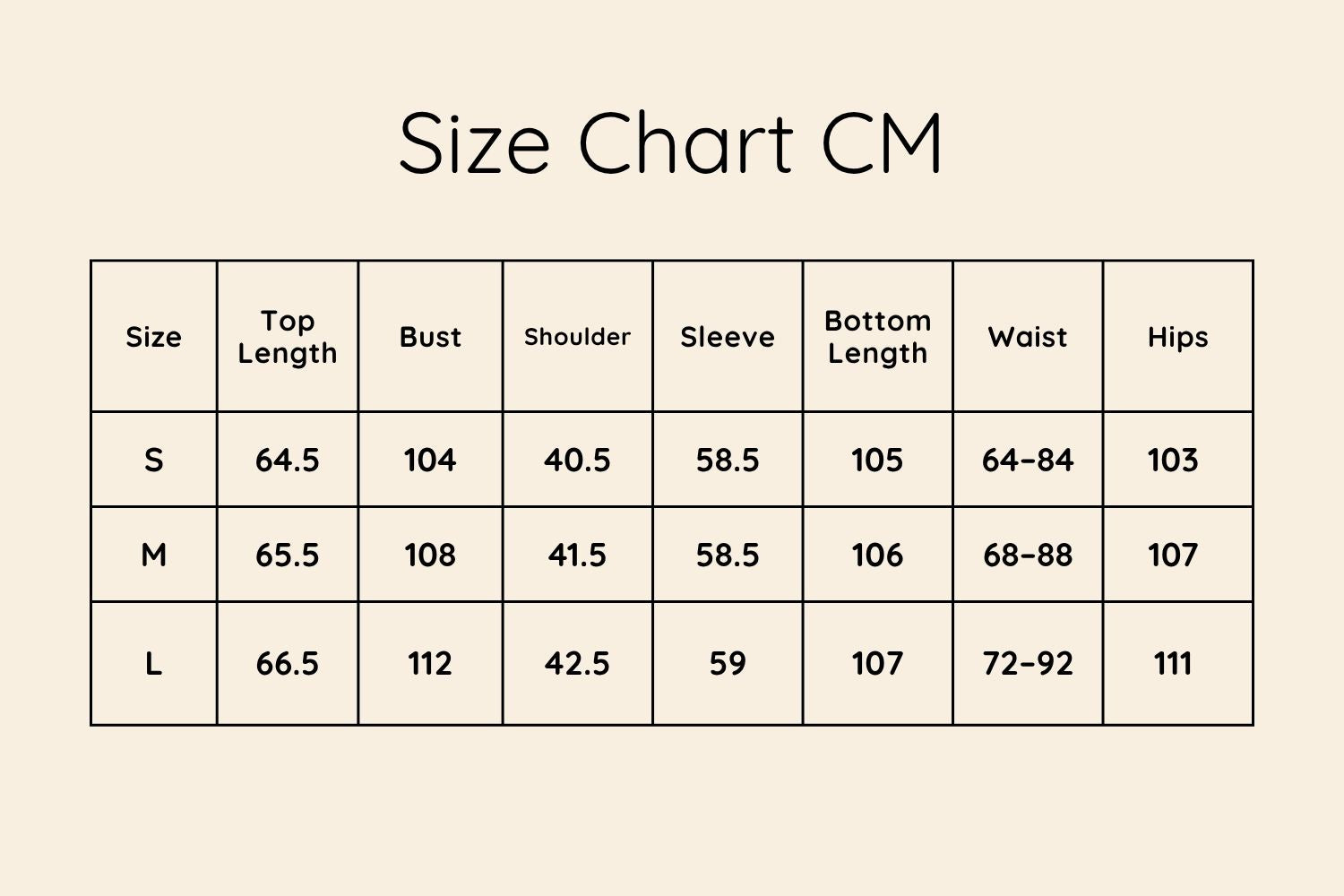 Size Chart CM