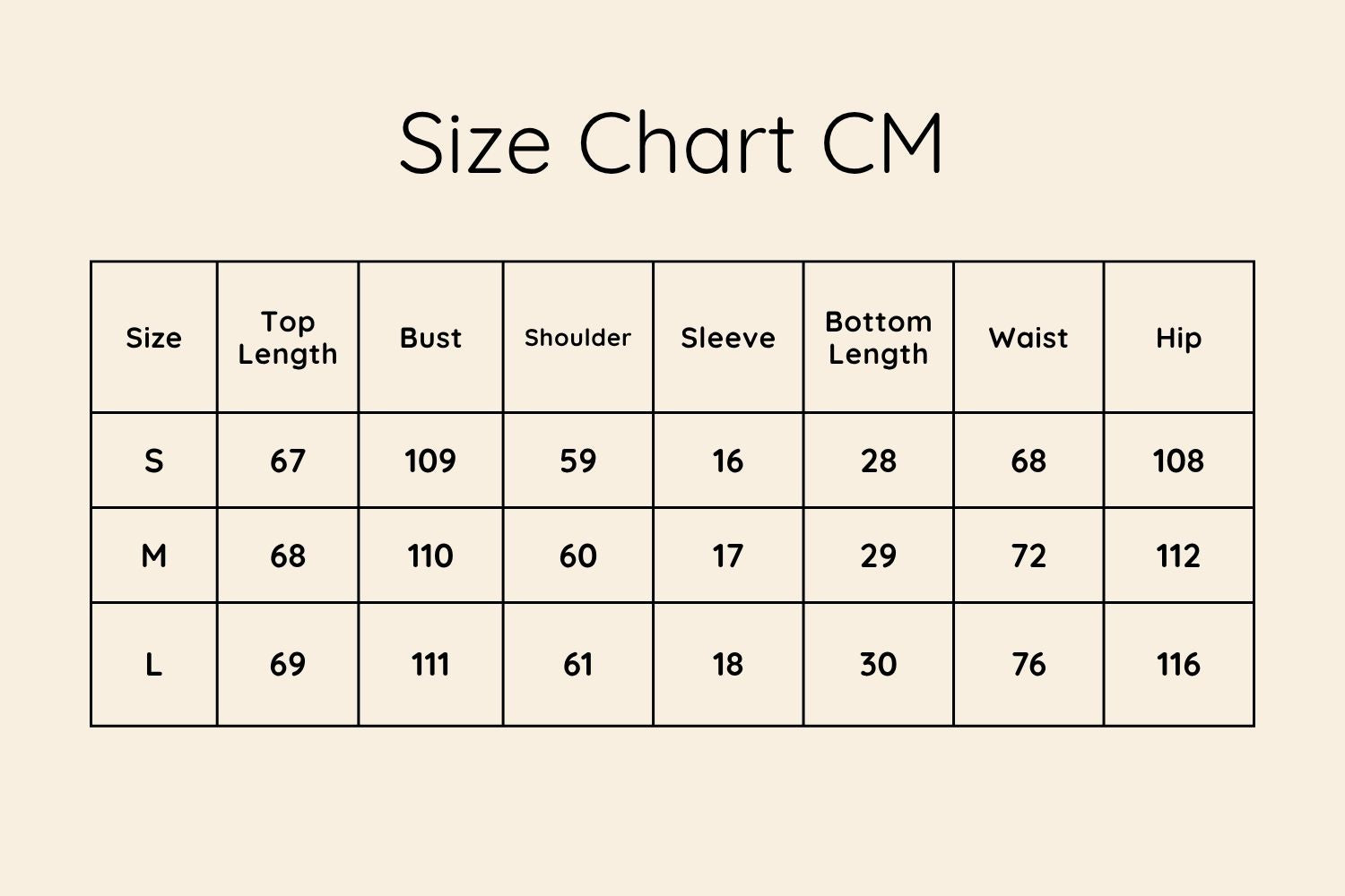 Size Chart CM