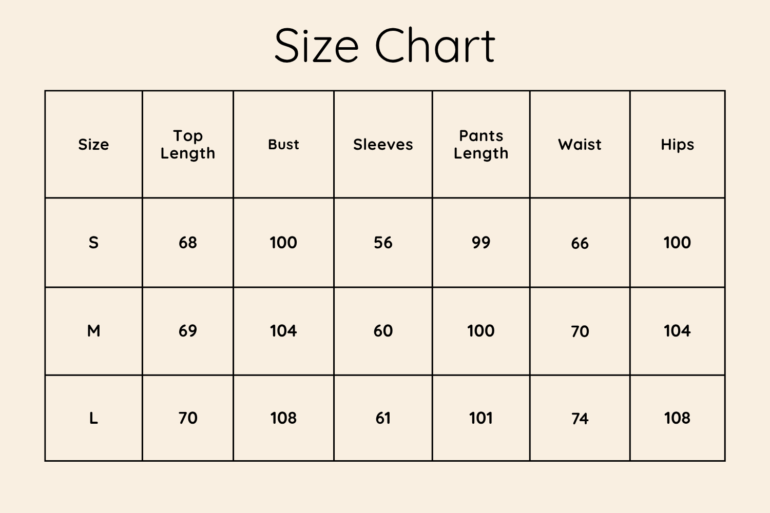Size Chart CM