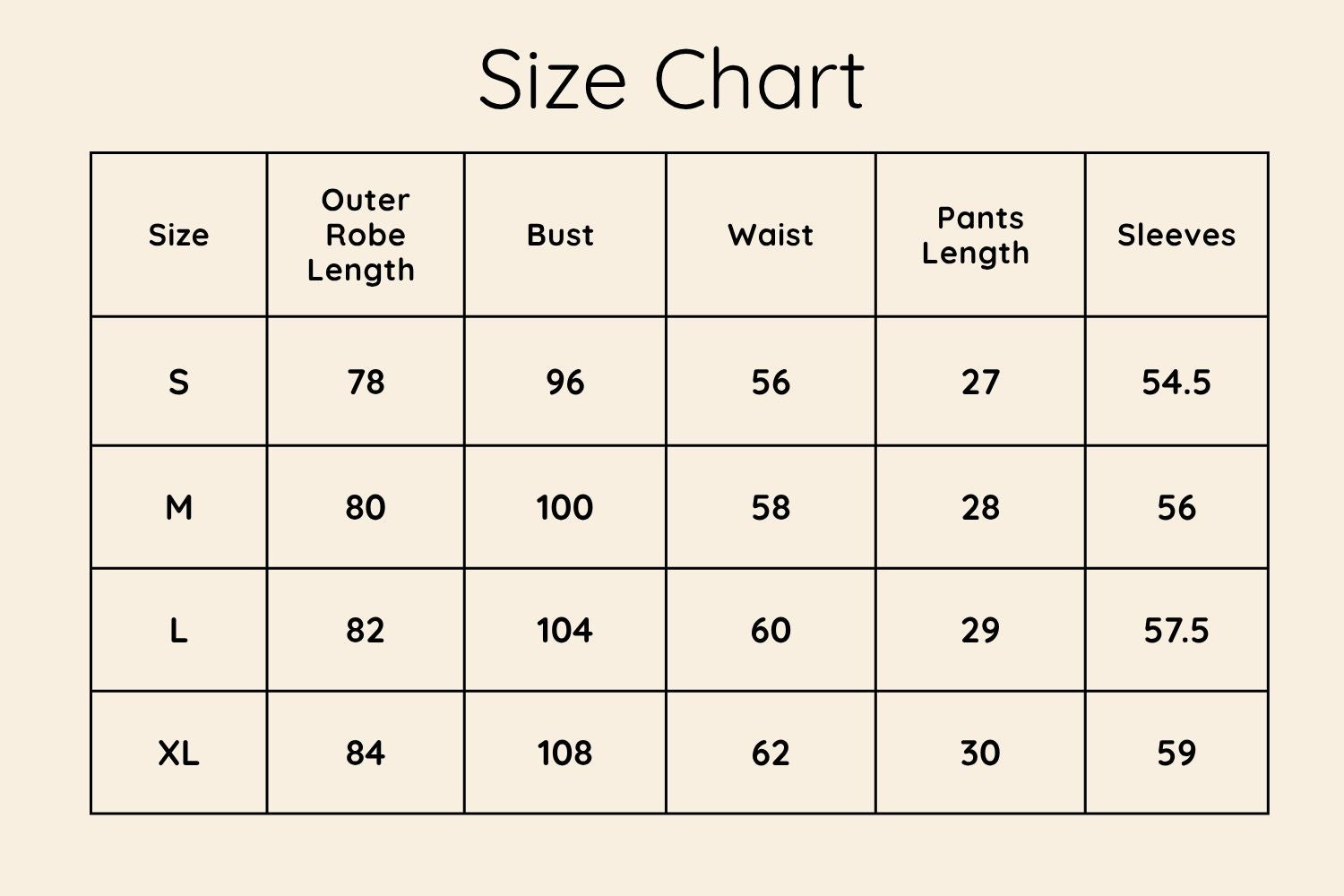 Size Chart CM