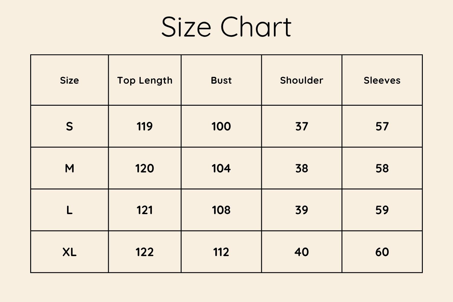Size Chart CM