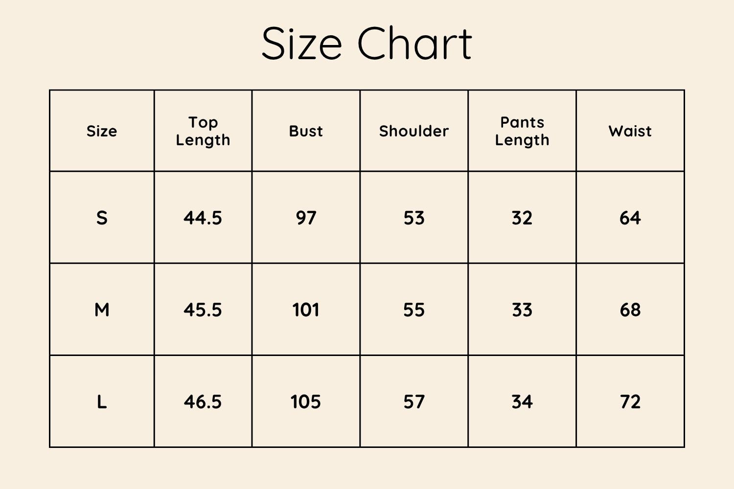 Size Chart CM