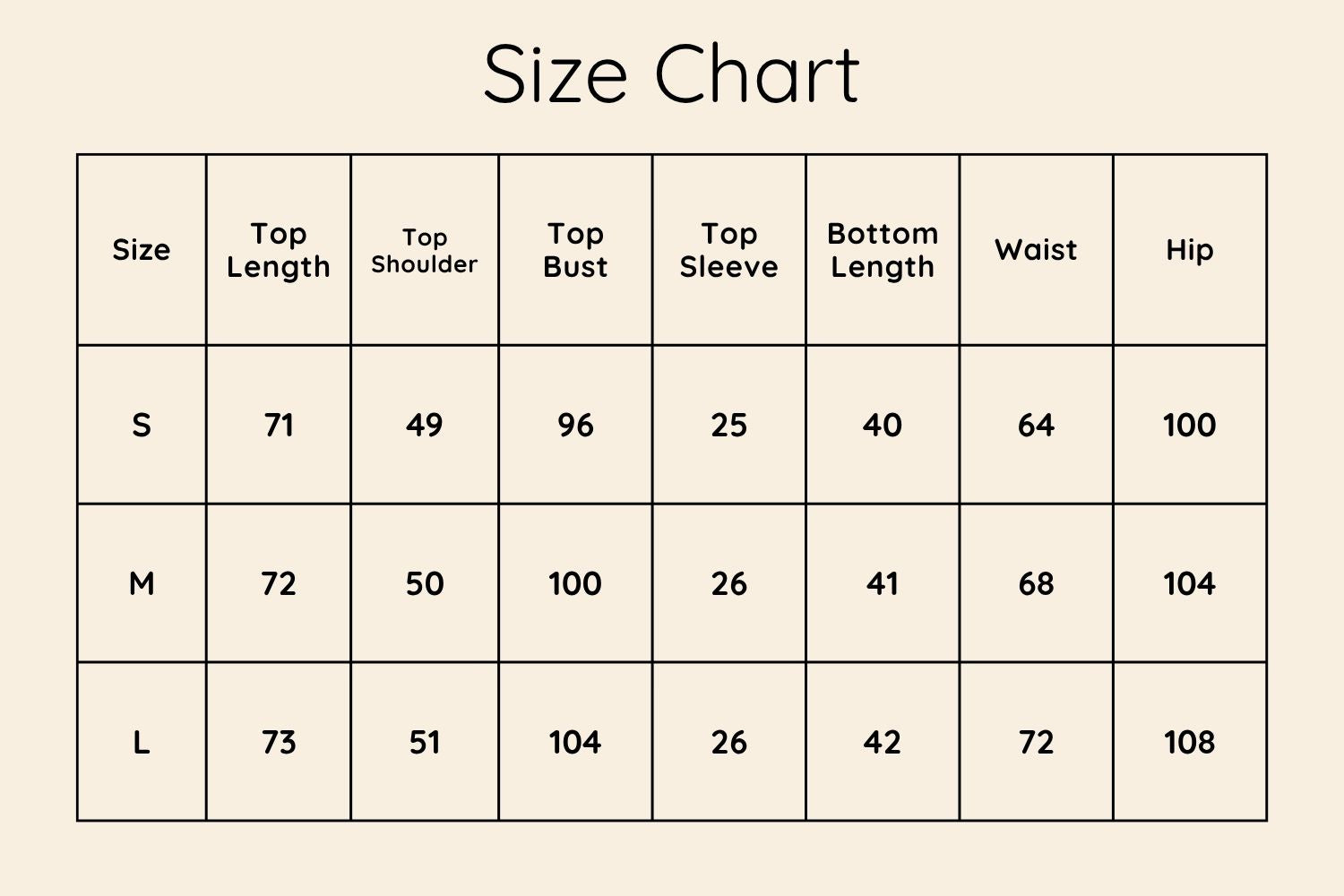 Size Chart CM