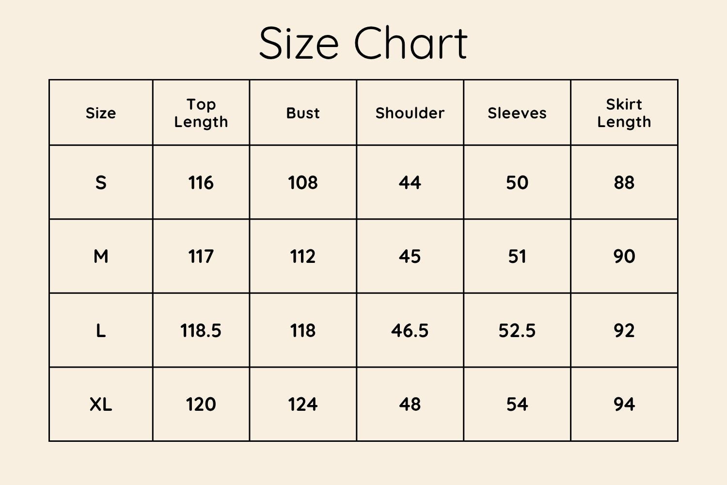 Size Chart CM