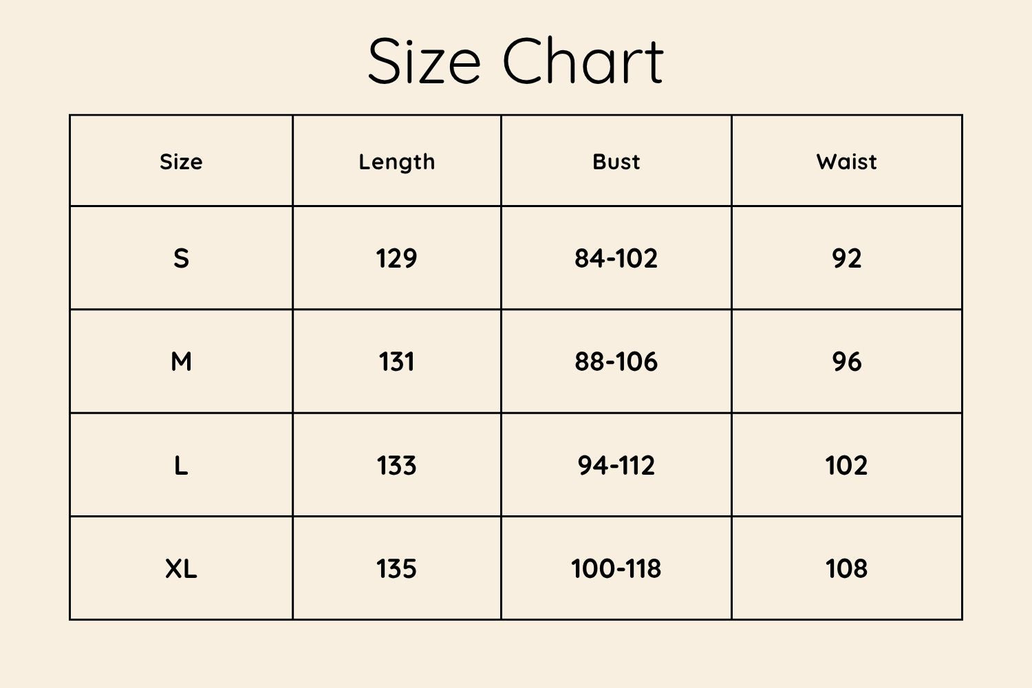 Size Chart CM